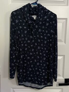 092 - Market & Spruce Navy Floral Drawstring Cowlneck